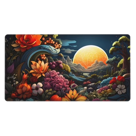 Rateoe Sunset Floral Fantasy Landscape Print Mouse Pad - Extended Large Gaming Mousepad,Non-Slip Stitched Edge,16x29.5 Inch