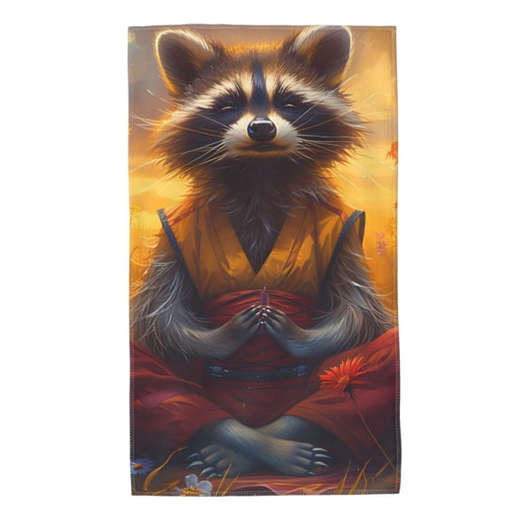 Rateoe Sunset Flower Meditating Raccoon Pattern Microfiber Towel, Beach Towel, Pool Towel, Quick-dry Travel Towel, Soft and Plush towel, Absorbent Towel-27.5x16 Inch