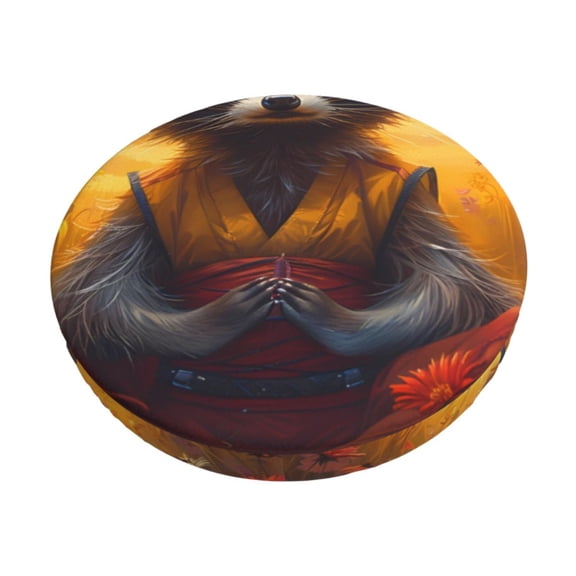 Rateoe Sunset Flower Meditating Raccoon Pattern Round Bar Stool Seat Covers,Washable Stool Cushion Slipcover Elastic Bar Chair Covers for 12-14 Inch Chair -14 inch