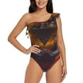 thumbnail image 1 of Rateoe Sunset Flower Meditating Raccoon Pattern Women One Piece Swimsuits Tummy Control One Shoulder Bathing Suits Ruffle Swimwear-Medium, 1 of 6