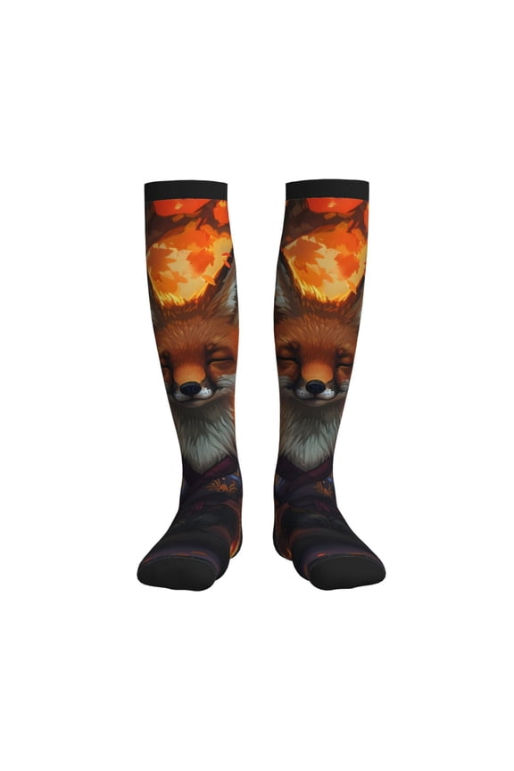 Sunset Maple Tree Fox Compression Socks for Women and Men 20-30mmHg-Circulation Support Socks Knee High Nurse Pregnant Running Medical and Travel Athletic