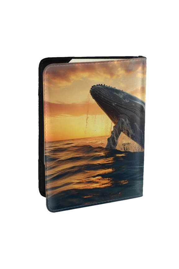 Sunset Ocean Whale Pattern Passport Holder Wallet Leather Mulit-purpose Travel Wallet Credit Cards Case ,Passport Cover for Women Men-6.5 in