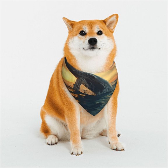 Rateoe Sunset Ocean Whale Print Pet Scarf for Dogs and Cats – Stylish Reflective Design, Breathable & Durable Pet Bandana with Quick-Release Buckle-Medium