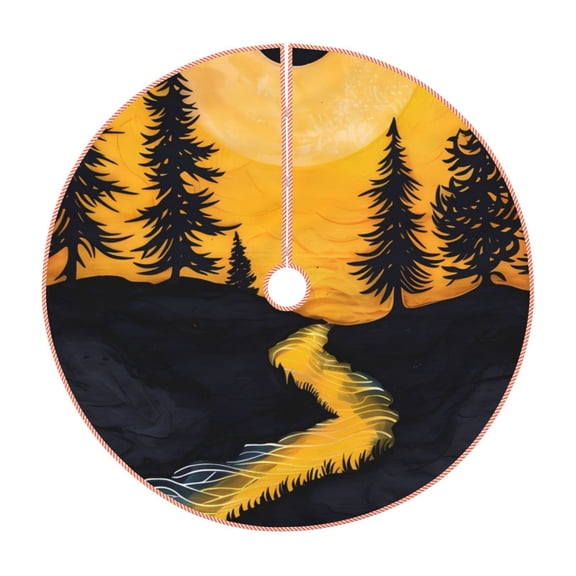 Rateoe Sunset River Pine Trees Pattern Christmas Tree Skirt with Ties, Christmas Tree Decorations, Farmhouse Christmas Decor Xmas Holiday Decorations-