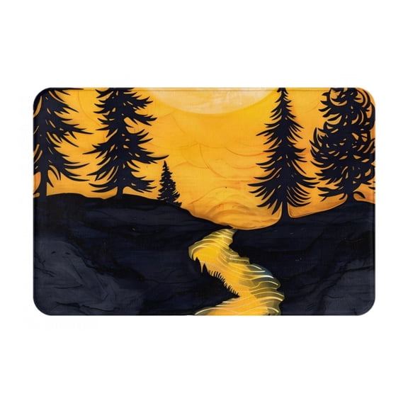 Rateoe Sunset River Pine Trees Pattern Flannel Door Mat Indoor Outdoor Entrance, Waterproof All-Weather Doormat,Fade Resistant, Low Profile Entryway Mat 16x24in