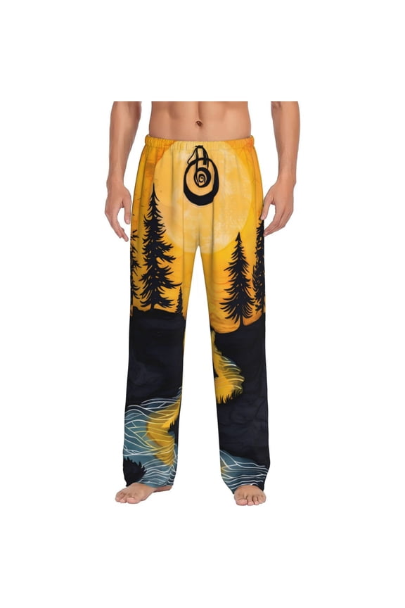 Sunset River Pine Trees Pattern Men’s Ultra-Soft Comfy Pajama Lounge Pants Sleepwear,Comfortable Lounge Wear,lightweight Pajamas, Casual Home Wear-Medium