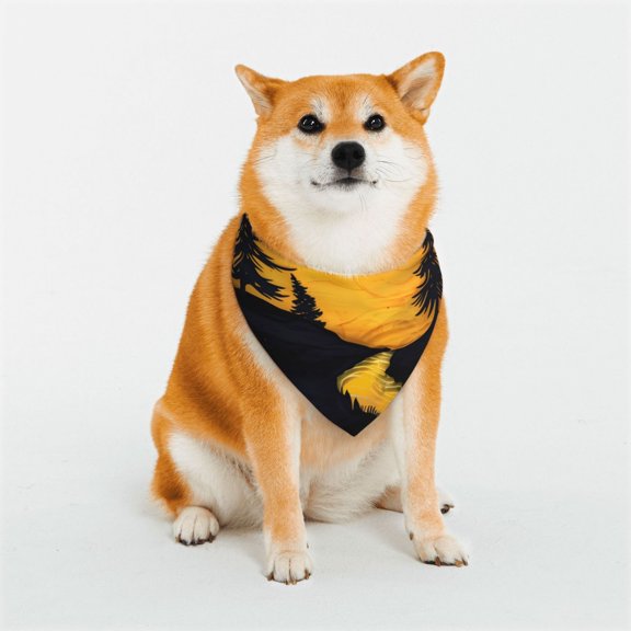 Rateoe Sunset River Pine Trees Print Pet Scarf for Dogs and Cats – Stylish Reflective Design, Breathable & Durable Pet Bandana with Quick-Release Buckle-Small