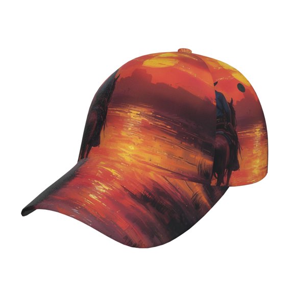 Rateoe Sunset River Western Cowboy Pattern Baseball Cap Outdoor Cap Mountain Dad Hat - Unstructured Soft Cotton Cap-Adjustable UV Protection Cap