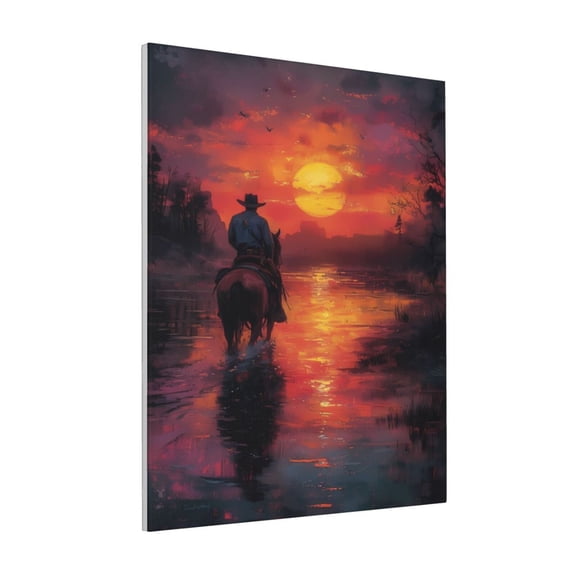 Rateoe Sunset River Western Cowboy Pattern Decorative Picture – Unique Modern Wall Art, Ready-to-Hang Canvas Print for Home (Vertical)