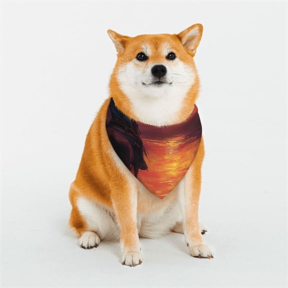 Rateoe Sunset River Western Cowboy Print Pet Scarf for Dogs and Cats – Stylish Reflective Design, Breathable & Durable Pet Bandana with Quick-Release Buckle-Large