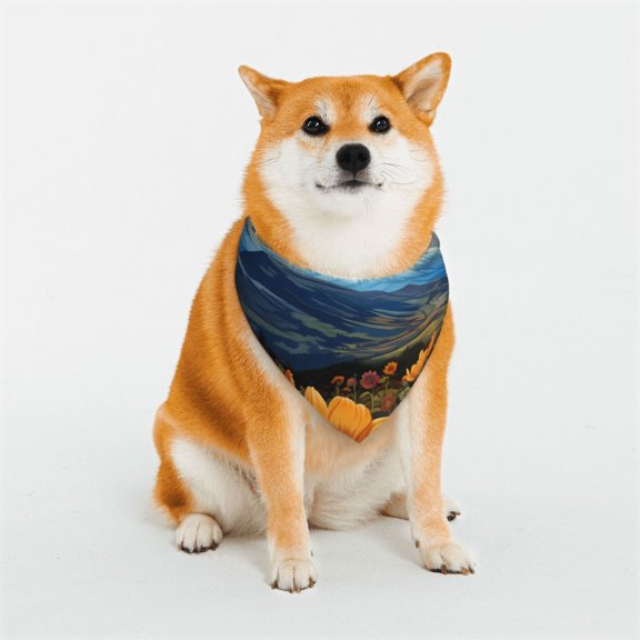 Rateoe Sunset Sky Sunflower Print Pet Scarf for Dogs and Cats – Stylish Reflective Design, Breathable & Durable Pet Bandana with Quick-Release Buckle-Medium