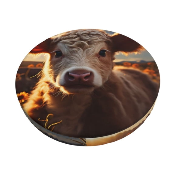 Rateoe Sunset Sunflower Small Cow Pattern Round Bar Stool Seat Covers,Washable Stool Cushion Slipcover Elastic Bar Chair Covers for 12-14 Inch Chair -12 inch