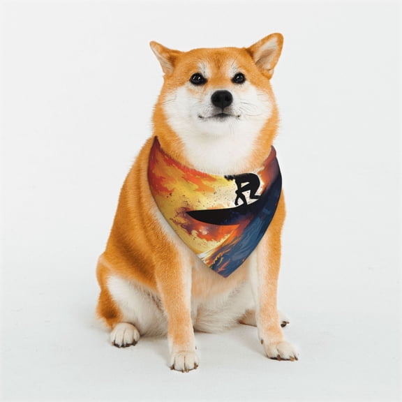Rateoe Sunset Surfing Silhouette Print Pet Scarf for Dogs and Cats – Stylish Reflective Design, Breathable & Durable Pet Bandana with Quick-Release Buckle-Small