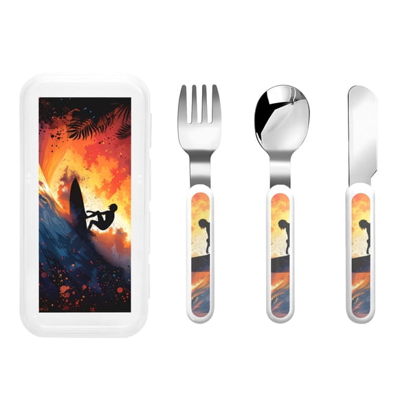 Rateoe Sunset Surfing Silhouette for Stainless Steel Kids Silverware Set - Child and Toddler Safe Flatware - Children's Knife, Fork And Spoon Set