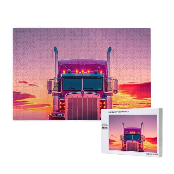 Rateoe Sunset Truck Highway Pattern Wooden Picture Puzzle ,1000 Piece Jigsaw Puzzle ,Family Fun Puzzle, Home Dcor Puzzle, Gift Puzzle(Horizontal style)