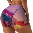 thumbnail image 1 of Rateoe Sunset Truck Highway Printed Power Workout Shorts for Women Tummy Control Squat Proof Ribbed Thick Seamless Scrunch Active Short-Medium, 1 of 8