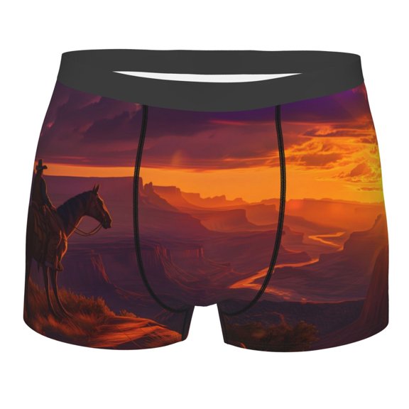 Rateoe Sunset Valley Western Cowboy Mens Boxer Briefs Poly Spandex Performance Boxer Briefs Underwear Hem Boxer Briefs - XX-Large