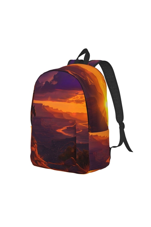 Sunset Valley Western Cowboy Pattern Durable Canvas Backpack for Men & Women – Stylish & Lightweight – Adjustable Straps, Multiple Pockets – Fits 15-17 Inch LaptopsMedium