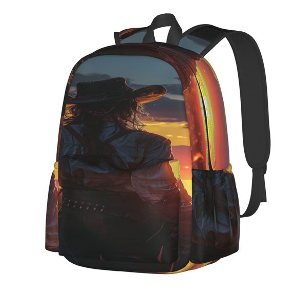 Rateoe Sunset Western Cowgirl Pattern Student Backpack,Backpack for School,Lightweight Bag,Travel Backpack,Outdoor Backpack,Large Capacity Backpack