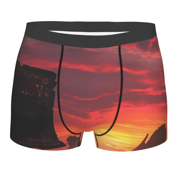 Rateoe Sunset Western Desert Cowboy Mens Boxer Briefs Poly Spandex Performance Boxer Briefs Underwear Hem Boxer Briefs - Small