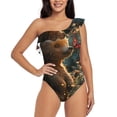 thumbnail image 1 of Rateoe Sunshine Butterfly Flower Bear Pattern Women One Piece Swimsuits Tummy Control One Shoulder Bathing Suits Ruffle Swimwear-Large, 1 of 6