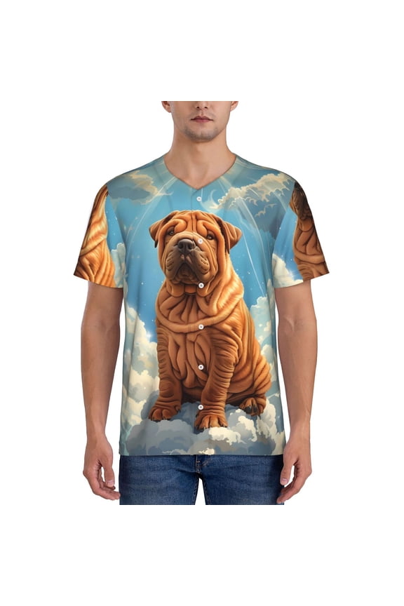 Sunshine Cloud Bulldog Pattern Men’s Baseball Short Sleeve Polo Shirt, Midweight Men's Shirt Golf Shirt Polo Shirts Quick Dry Short-4X-Large