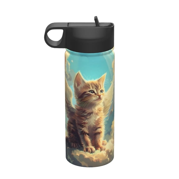 Rateoe Sunshine Cloud Cute Cat Printed 18oz Sports Insulated Water Bottle, Double-Walled Stainless Steel Kettle with Leak-Proof Straw Lid, Portable & BPA-Free for Outdoor, Gym, Camping, and Travel