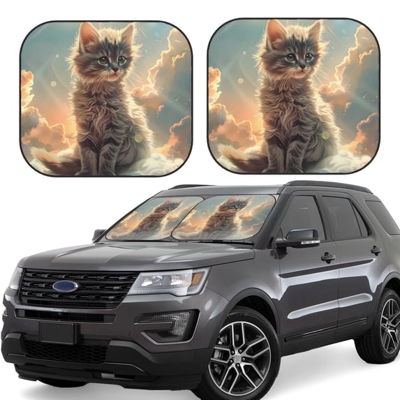 Rateoe Sunshine Cloud Kitten Pattern 2 Piece Car Windshield Sun Shade Foldable | Front Windshield Shade for Sun, Heat and UV Rays | Sunshade for Car Front Window-Medium