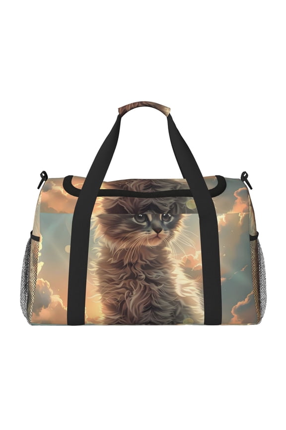 Sunshine Cloud Kitten Pattern Gym Bag for Women, Duffle Bag for Travel with Wet Pocket, Carry on Weekender Bags for Women, Water Resistant Travel Bag Duffel Bag