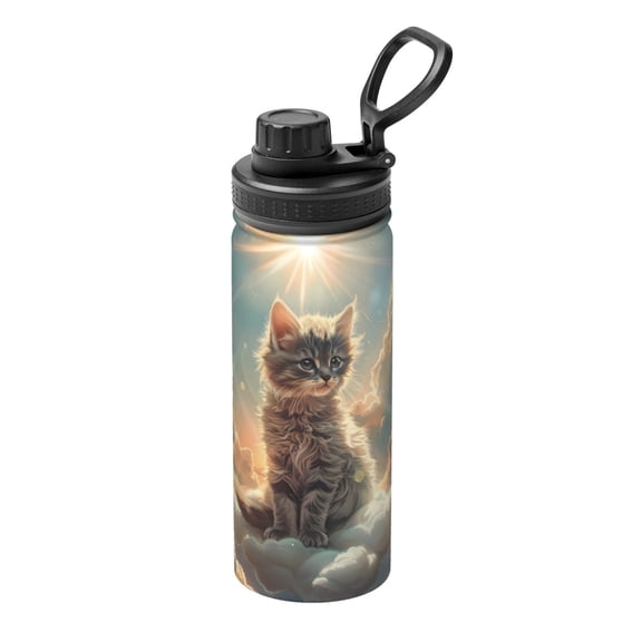 Rateoe Sunshine Cloud Kitten Printed 18oz Sports Insulated Water Bottle, Double-Wall Stainless Steel Kettle with Leak-Proof Cap and Carry Loop, BPA-Free for Outdoor, Gym, Camping, and Travel