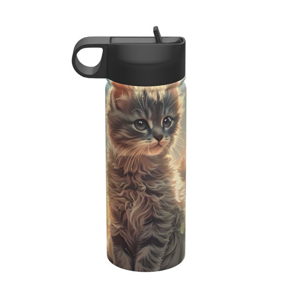 Rateoe Sunshine Cloud Kitten Printed 18oz Sports Insulated Water Bottle, Double-Walled Stainless Steel Kettle with Leak-Proof Straw Lid, Portable & BPA-Free for Outdoor, Gym, Camping, and Travel