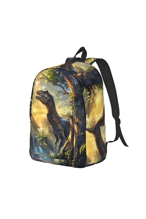 Sunshine Jungle Dinosaur Pattern Durable Canvas Backpack for Men & Women – Stylish & Lightweight – Adjustable Straps, Multiple Pockets – Fits 15-17 Inch LaptopsSmall