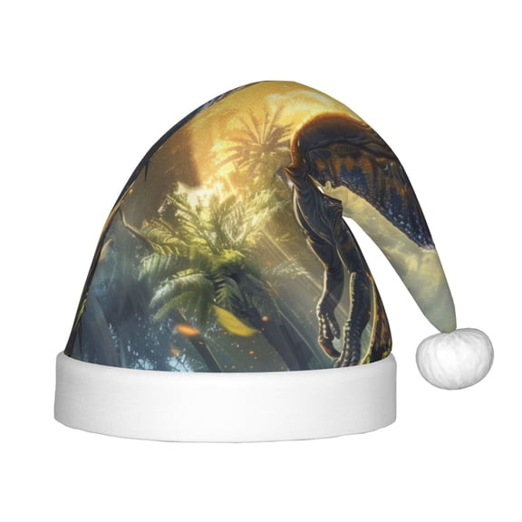 Rateoe Sunshine Jungle Dinosaur Santa Hat Confortable Christmas Hat for Christmas Party Favors Fit for Kids
