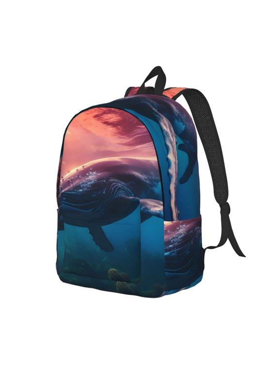 Sunshine Ocean Whale Pattern Durable Canvas Backpack for Men & Women – Stylish & Lightweight – Adjustable Straps, Multiple Pockets – Fits 15-17 Inch LaptopsMedium