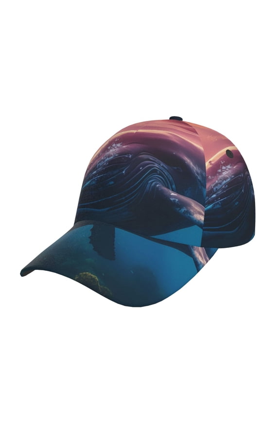 Sunshine Ocean Whale Pattern Mens Baseball Cap  Adjustable Curved Brim Hat, Soft Cotton Sports Cap for Outdoor, Casual, and Everyday Wear, Comfortable & Breathable