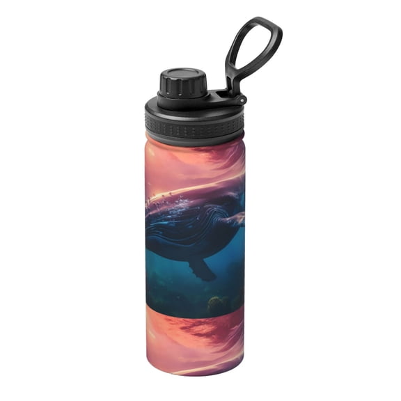 Rateoe Sunshine Ocean Whale Printed 18oz Sports Insulated Water Bottle, Double-Wall Stainless Steel Kettle with Leak-Proof Cap and Carry Loop, BPA-Free for Outdoor, Gym, Camping, and Travel