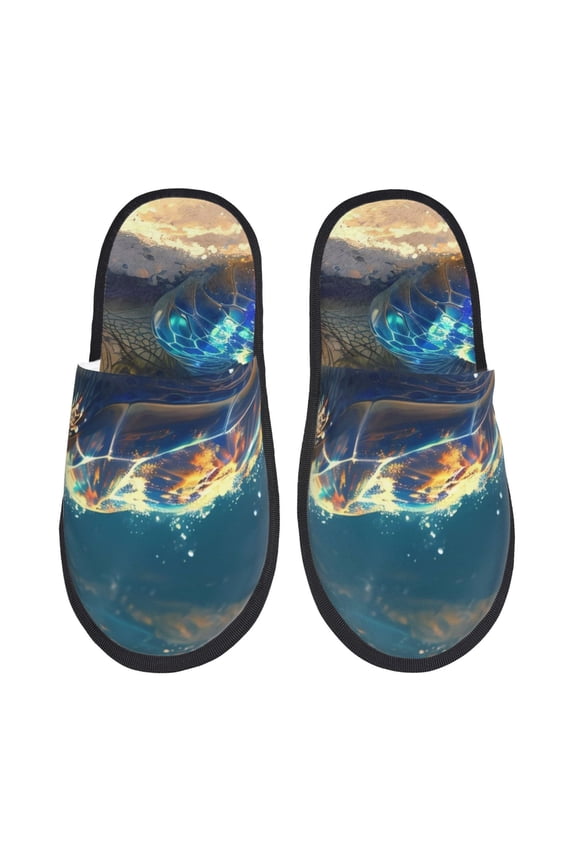 Sunshine Underwater Sand Turtle Pattern Fuzzy Slippers Fuzzy Soft House Slippers Plush Furry Warm Cozy Open Toe Fluffy Home Shoes-Medium