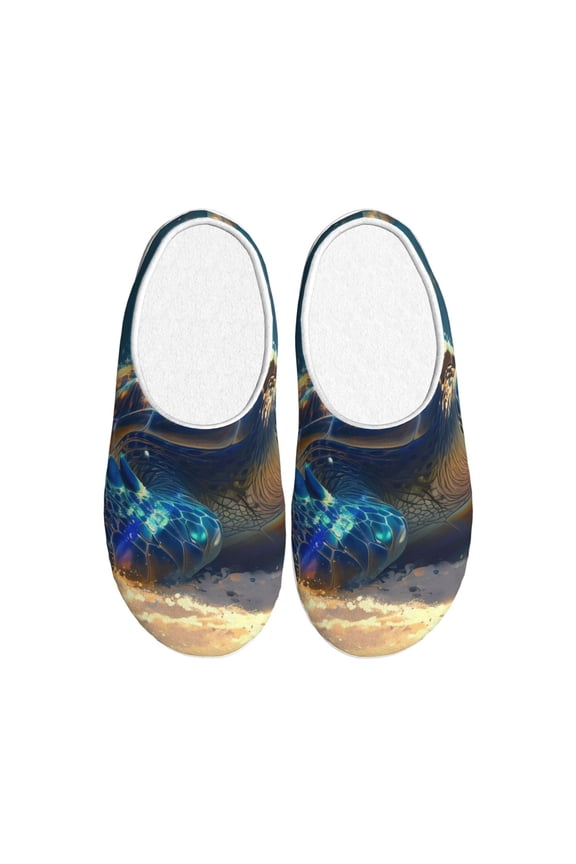 Sunshine Underwater Sand Turtle Print Women's Men's Cotton Knit Slippers Lightweight Memory Foam Indoor House Shoes with Anti-Skid Sole-46/47
