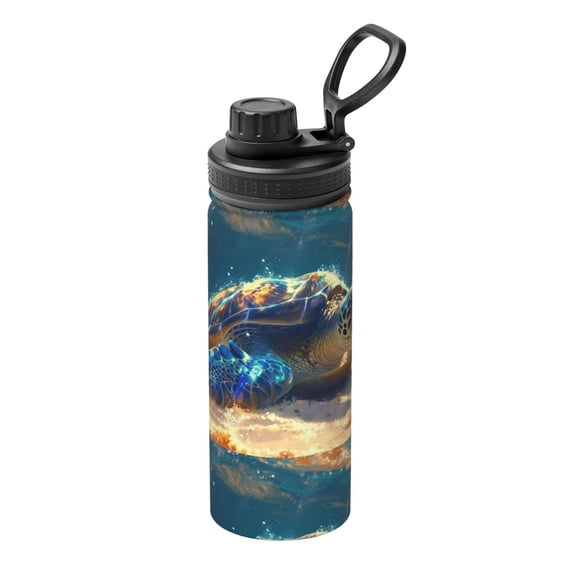 Rateoe Sunshine Underwater Sand Turtle Printed 18oz Sports Insulated Water Bottle, Double-Wall Stainless Steel Kettle with Leak-Proof Cap and Carry Loop for Outdoor, Gym, Camping, and Travel