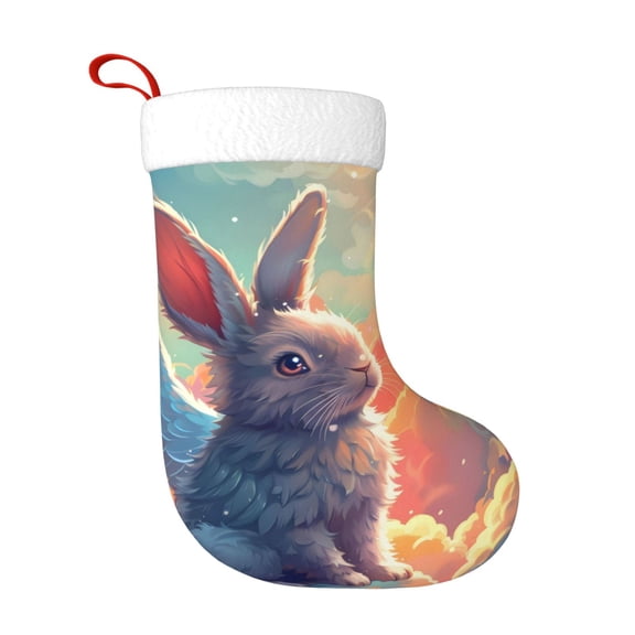 Rateoe Sunshine Winged Rabbit Print Christmas Stockings,18 Inch Large Christmas Stockings Decoration Ornaments for Holiday Home Fireplace Indoors