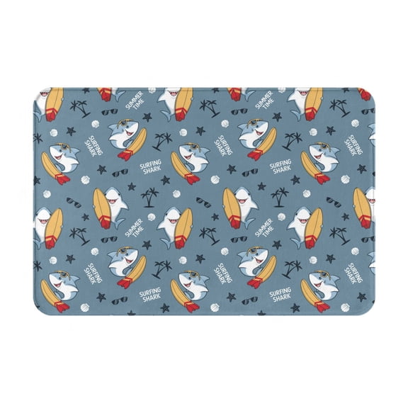 Rateoe Surf Shark Pattern Flannel Door Mat Indoor Outdoor Entrance, Waterproof All-Weather Doormat,Fade Resistant, Low Profile Entryway Mat 16x24in