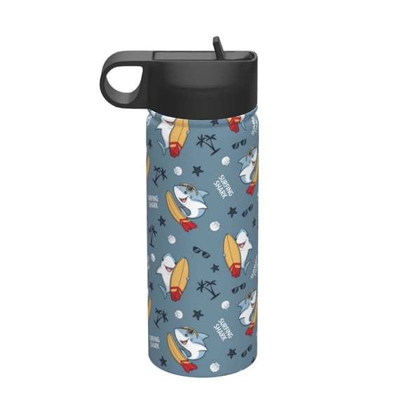 Rateoe Surf Shark Printed 18oz Sports Insulated Water Bottle, Double-Walled Stainless Steel Kettle with Leak-Proof Straw Lid, Portable & BPA-Free for Outdoor, Gym, Camping, and Travel