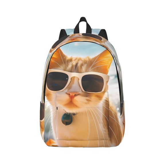 Rateoe Surfing Cat Sun Pattern Canvas College Laptop Backpack,Travel Daypack,Durable Rucksack Travel Notebook Bag School Backpack Book Bag for Men Women-Medium