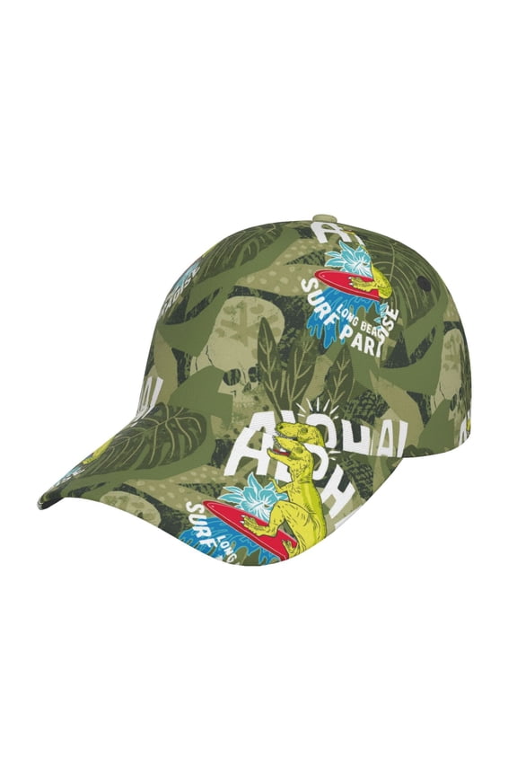 Surfing Dinosaur Pattern Baseball Cap Outdoor Cap Mountain Dad Hat - Unstructured Soft Cotton Cap-Adjustable UV Protection Cap