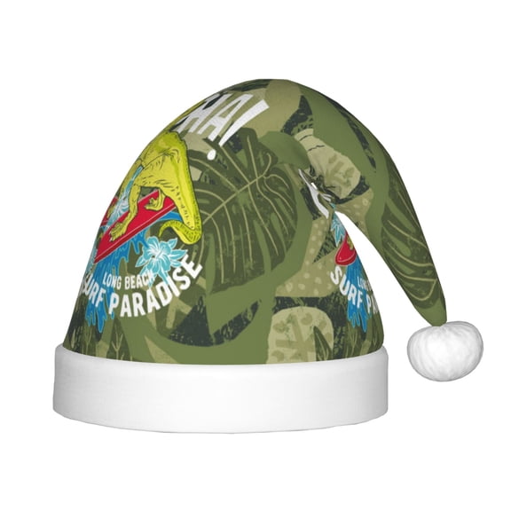 Rateoe Surfing Dinosaur Santa Hat Confortable Christmas Hat for Christmas Party Favors Fit for Kids