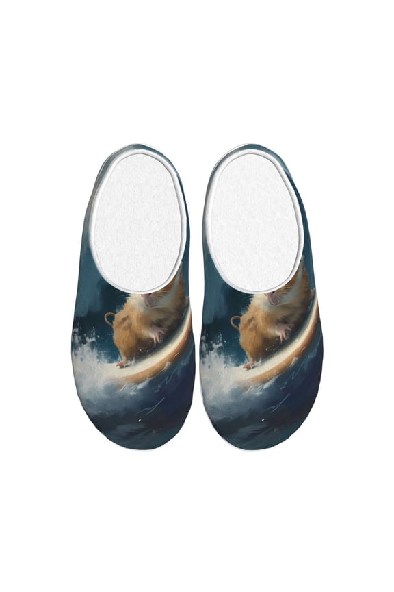 Surfing Guinea Pig Print Women's Men's Cotton Knit Slippers Lightweight Memory Foam Indoor House Shoes with Anti-Skid Sole-37/38