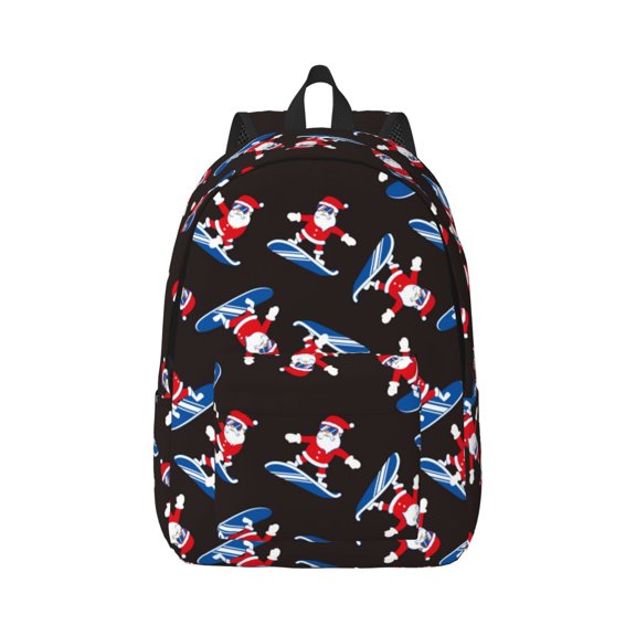 Rateoe Surfing Santa Pattern Canvas College Laptop Backpack,Travel Daypack,Durable Rucksack Travel Notebook Bag School Backpack Book Bag for Men Women-Medium