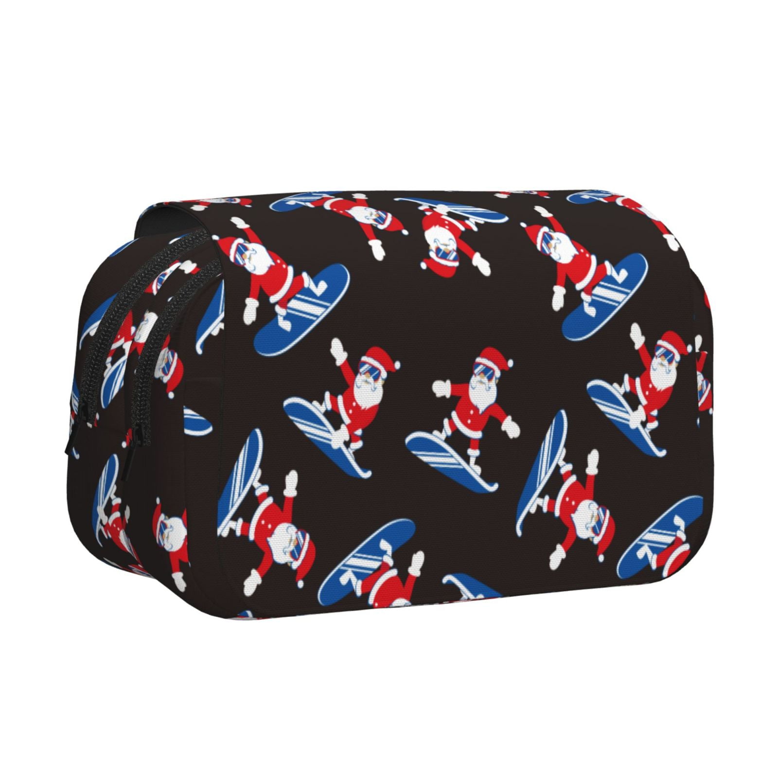 Rateoe Surfing Santa Pattern Double Clamshell Pen Case, Storage Organizer with Two Zipper Compartments– Holds Up to 50 Pencils & Pens