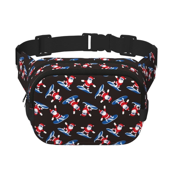Rateoe Surfing Santa Print Fanny Pack Belt Bag for Women and Men, Square Double-Layer Waterproof Waist Pack with Adjustable Strap for Hiking, Jogging, Cycling