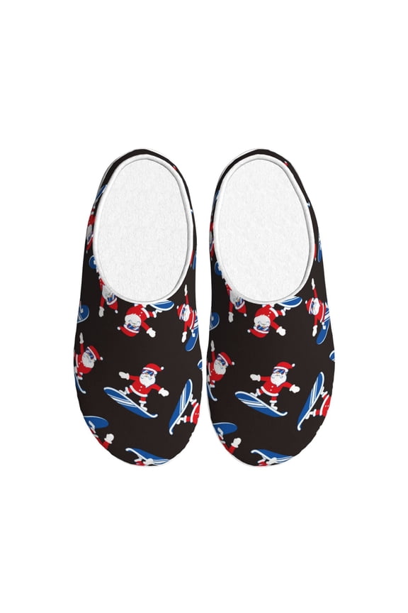 Surfing Santa Print Women's Men's Cotton Knit Slippers Lightweight Memory Foam Indoor House Shoes with Anti-Skid Sole-40/41